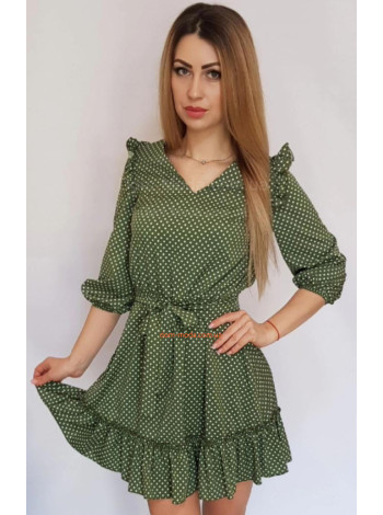 Коротке плаття в горошок з рюшами