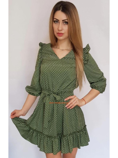 Коротке плаття в горошок з рюшами