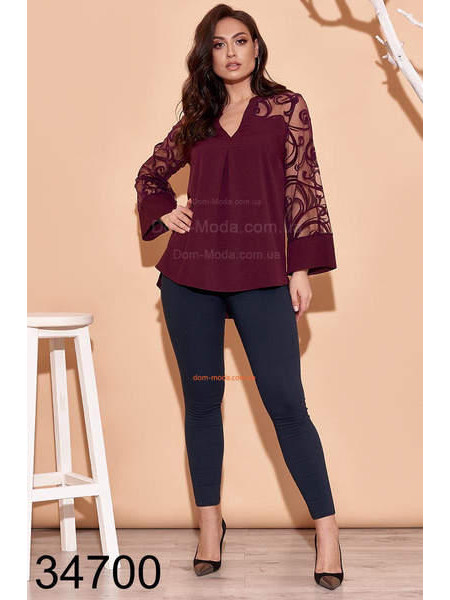 Жіноча блузка з прозорими рукавами великого розміру