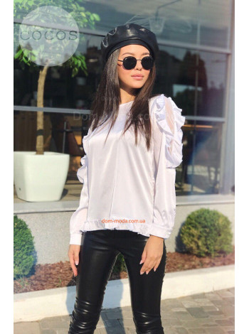 Біла шовкова блузка з довгим рукавом