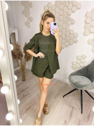 Модний лляний костюм з піджаком і шортами